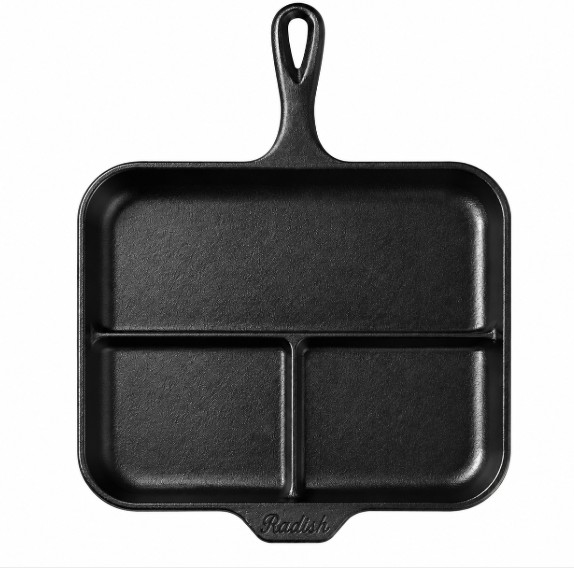 Seasoned Cast Iron Square Divided Griddle